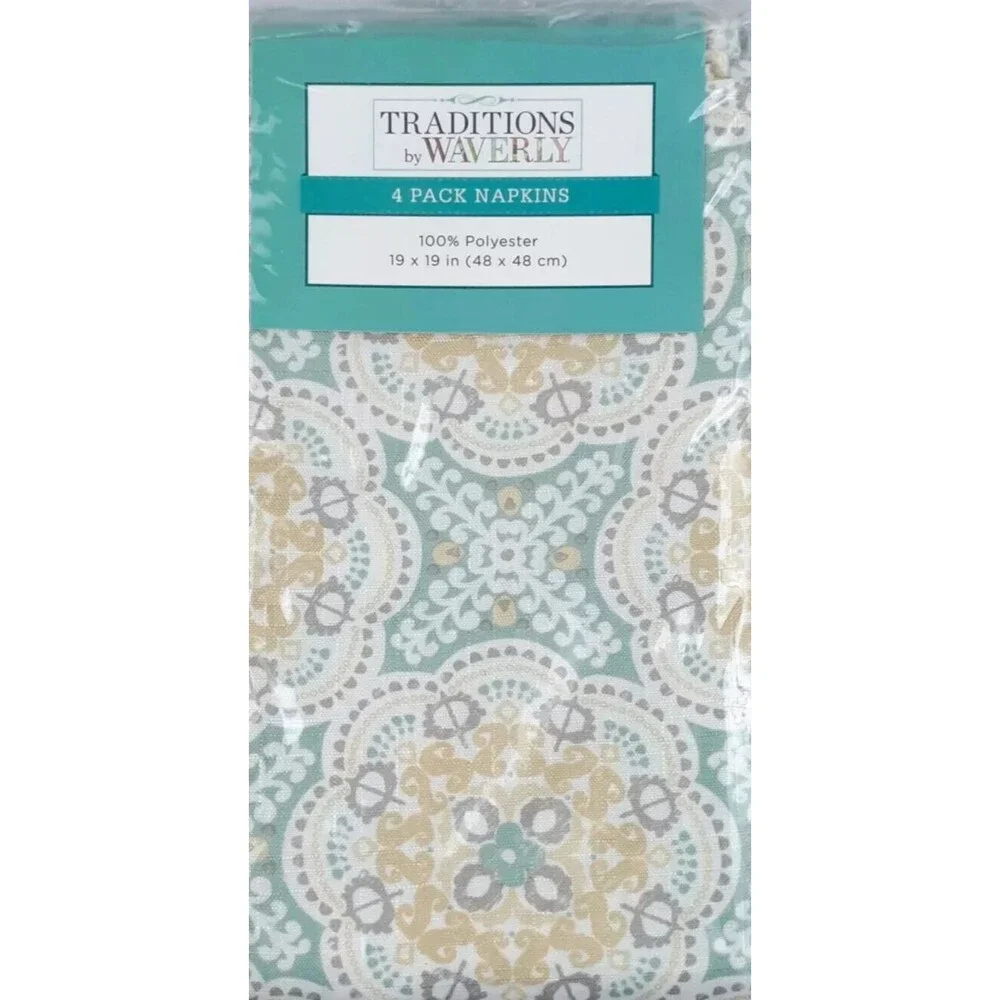 Waverly Astrid Medallion Fabric Napkins Set of 4 Green Gold 19x19 Spring Summer